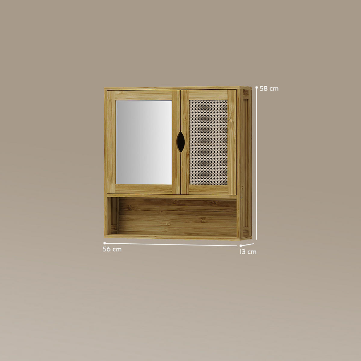 KOPALNIŠKA OMARICA Z OGLEDALOM Mincio, Bambus, 56 x 58 cm z 2 vrati - naravne barve, leseni material (56/58/13cm) - Livinity®