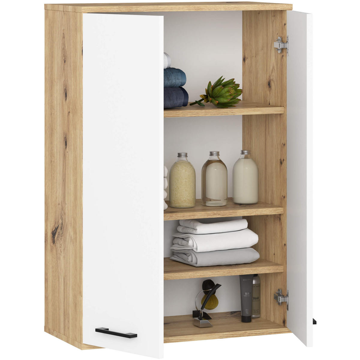 HÄNGESCHRANK Eiche Artisan, Weiß 64x94x30 cm - Silberfarben/Eiche Artisan, Holzwerkstoff/Kunststoff (64/94/30cm) - Akord