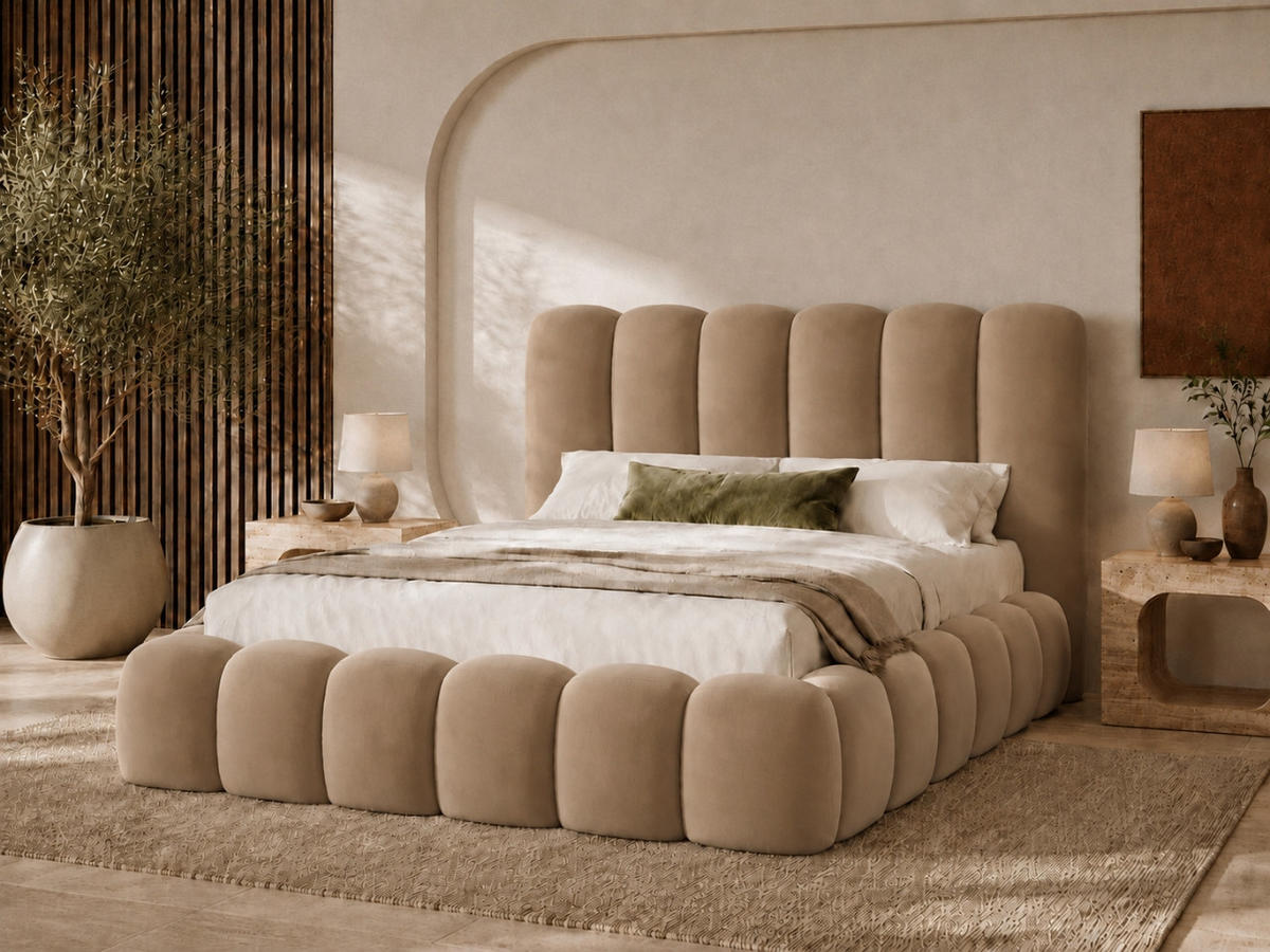 POLSTERBETT MELLOW 200x200 cm in Braun, gepolstertes Kopfteil, Lattenrost, Bettkasten, Velvet-Stoff - Braun, Holz/Textil (200/200cm) - EMLAR Home