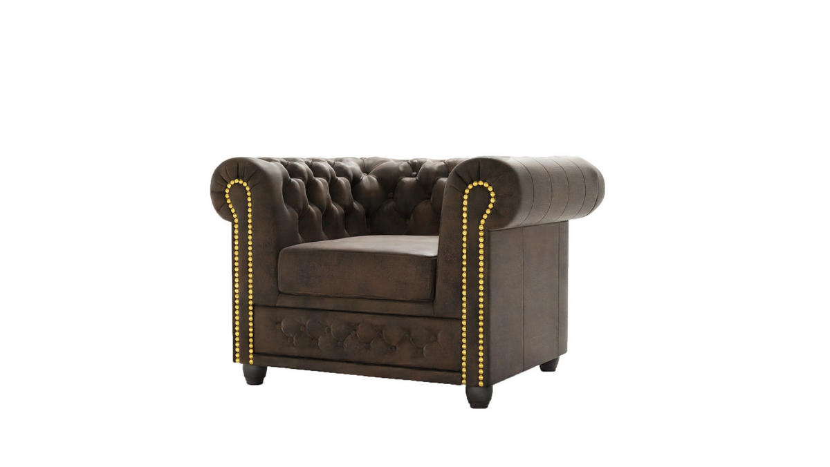 CHESTERFIELD-SESSEL Flux Dunkelbraun Microfaser Vintageoptik - Dunkelbraun/Braun, Holz/Textil (94/72/86cm) - S-Style Möbel