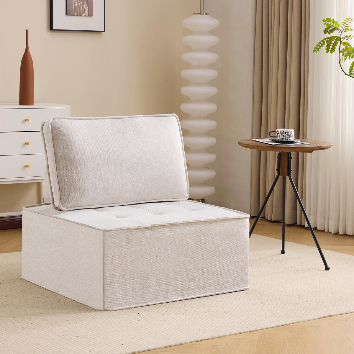 SESSEL DE-34982 modular mit Leinenbezug Beige - Beige, Holzwerkstoff (81/81/81cm) - ComfortXL