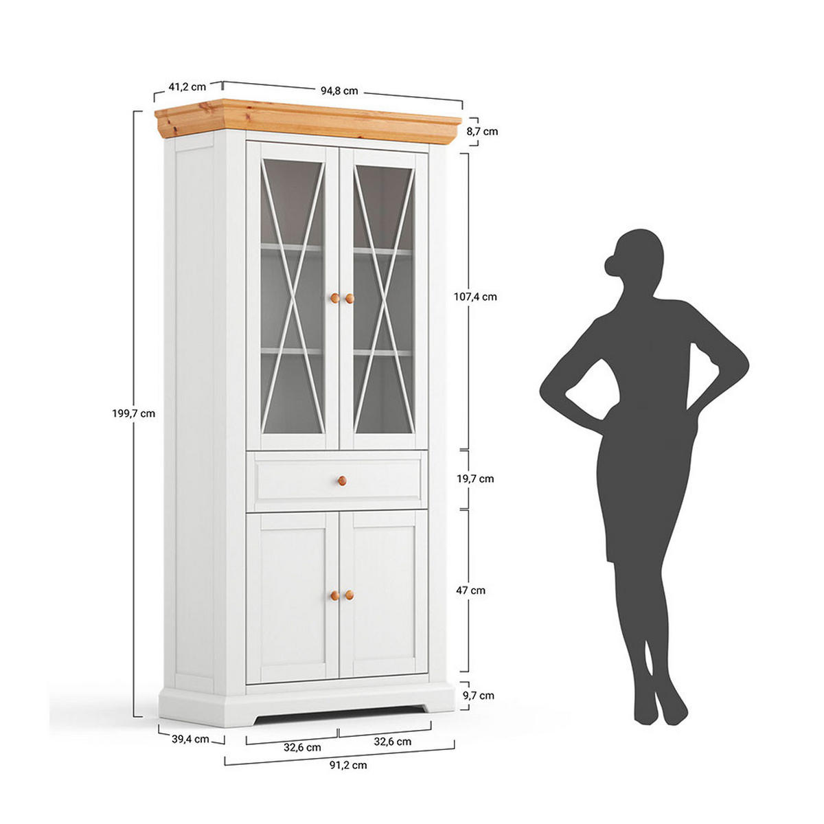 STANDVITRINE Marone Elite Weiß / Kiefer Tabak 95 / 41 / 200cm - Dunkelbraun/Weiß, Holz (95/200/41cm) - Feldmann-Wohnen