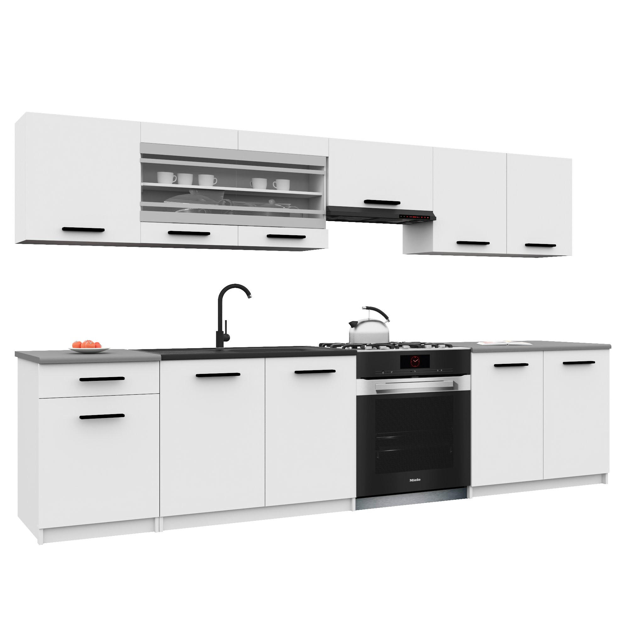 KÜCHENZEILE Italia 4 260 cm, mit Arbeitsplatten, Weiß Matt - Weiß, Holz (260/143/60cm) - B BELINI GROUP