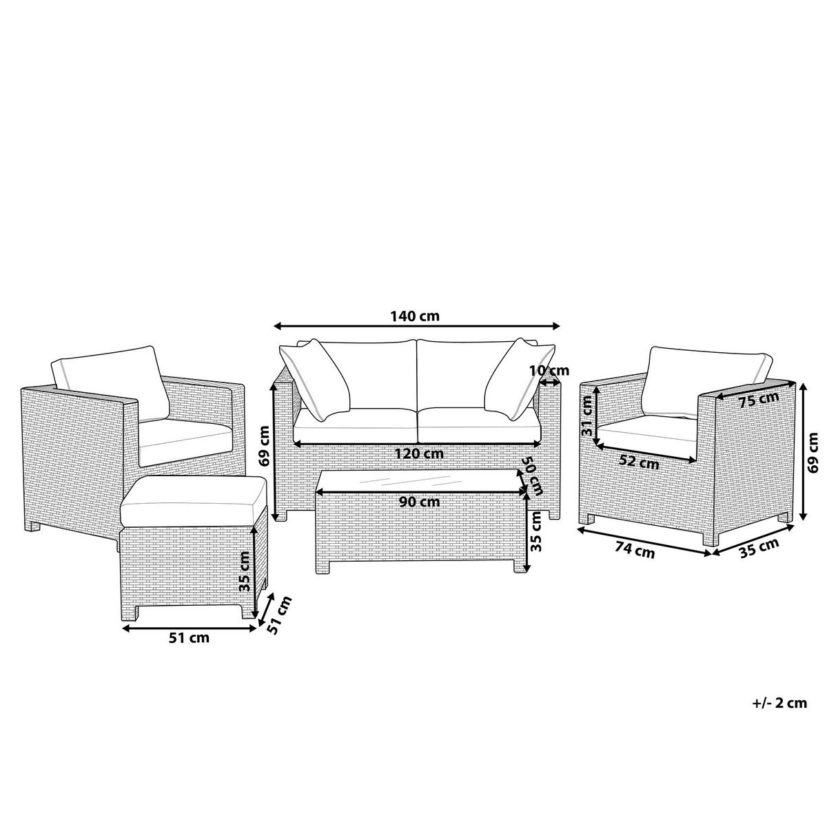 4-SITZER LOUNGE SET PE Rattan Cremeweiß Milano - Beige/Weiß, Kunststoff (75/75/140cm) - Beliani