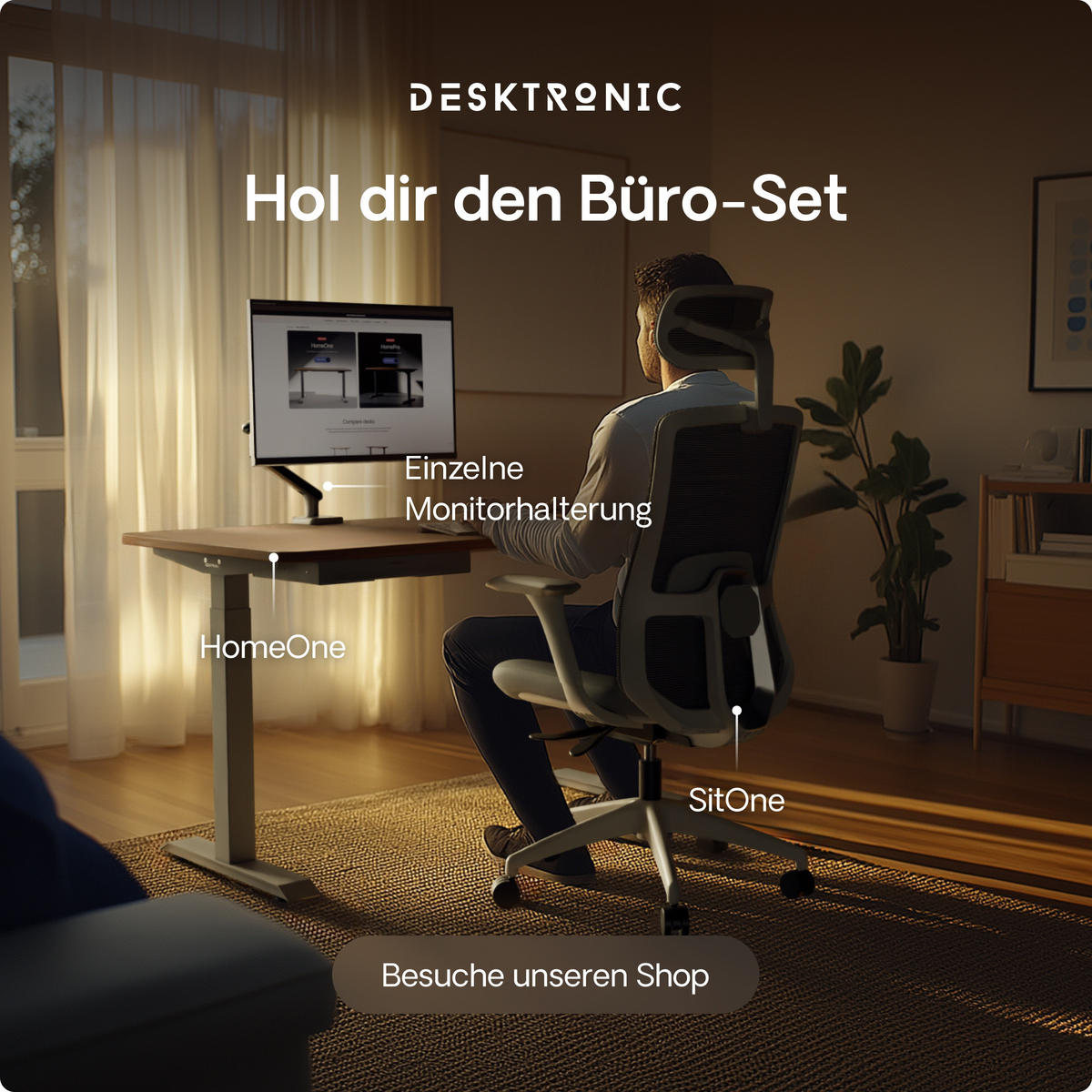 SCHREIBTISCH Elektrisch Höhenverstellbarer HomeOne 140x70cm Grau/Walnuss mit Memory-Funktion, Anti-Kollisions Technologie - Walnussfarben/Grau, Holzwerkstoff (70/140/72cm) - Desktronic
