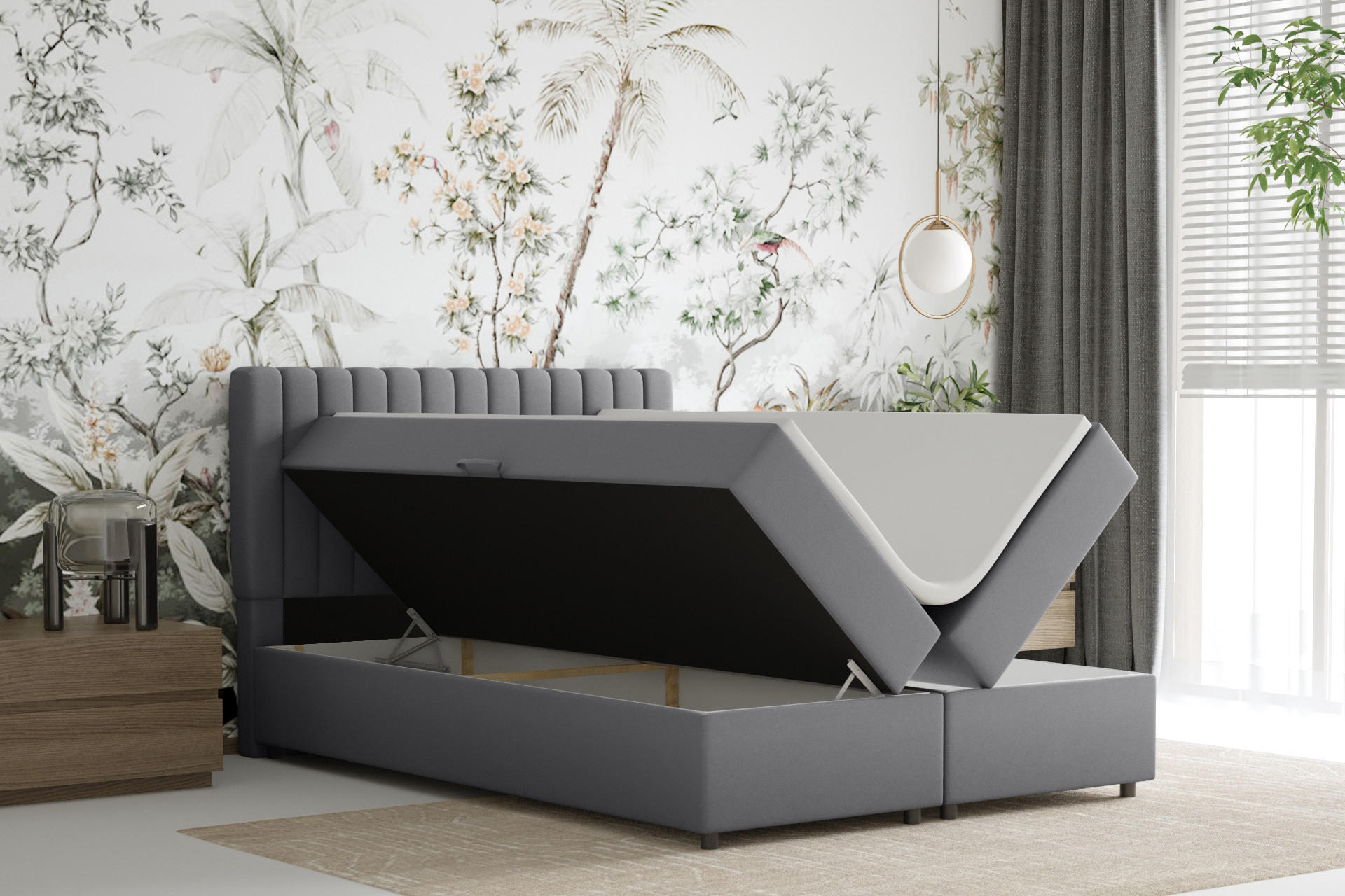 BOXBETT Everest grau 140 x 200 cm Doppelbett mit hochwertiger Bonell-Matratze und Topper - Grau, Holz (140/200cm) - Panda Möbel