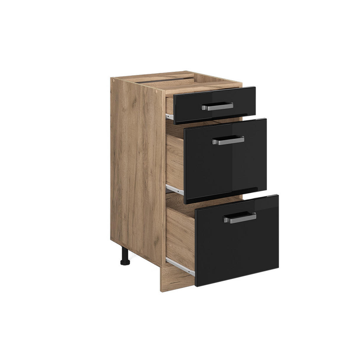 KÜCHENUNTERSCHRANK R-Line Schwarz Hochglanz 40 cm mit Schubladen AP Eiche - Honigeiche/Schwarz Hochglanz, Holzwerkstoff (40/81.6/60cm) - Vicco