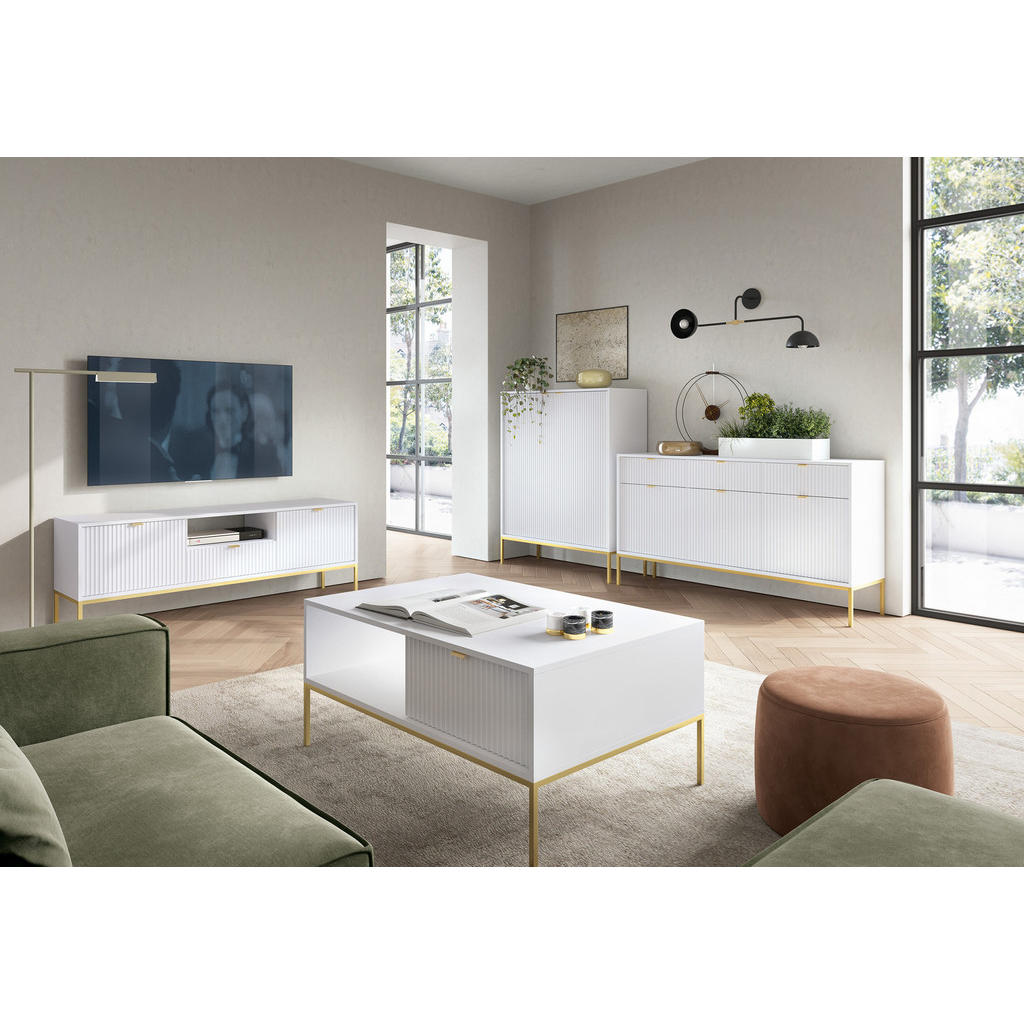 Thumbnail - Selsey Couchtisch, Weiß, Metall, 2 Schubladen, 104x46x68 cm, Wohnzimmer, Wohnzimmertische, Couchtische