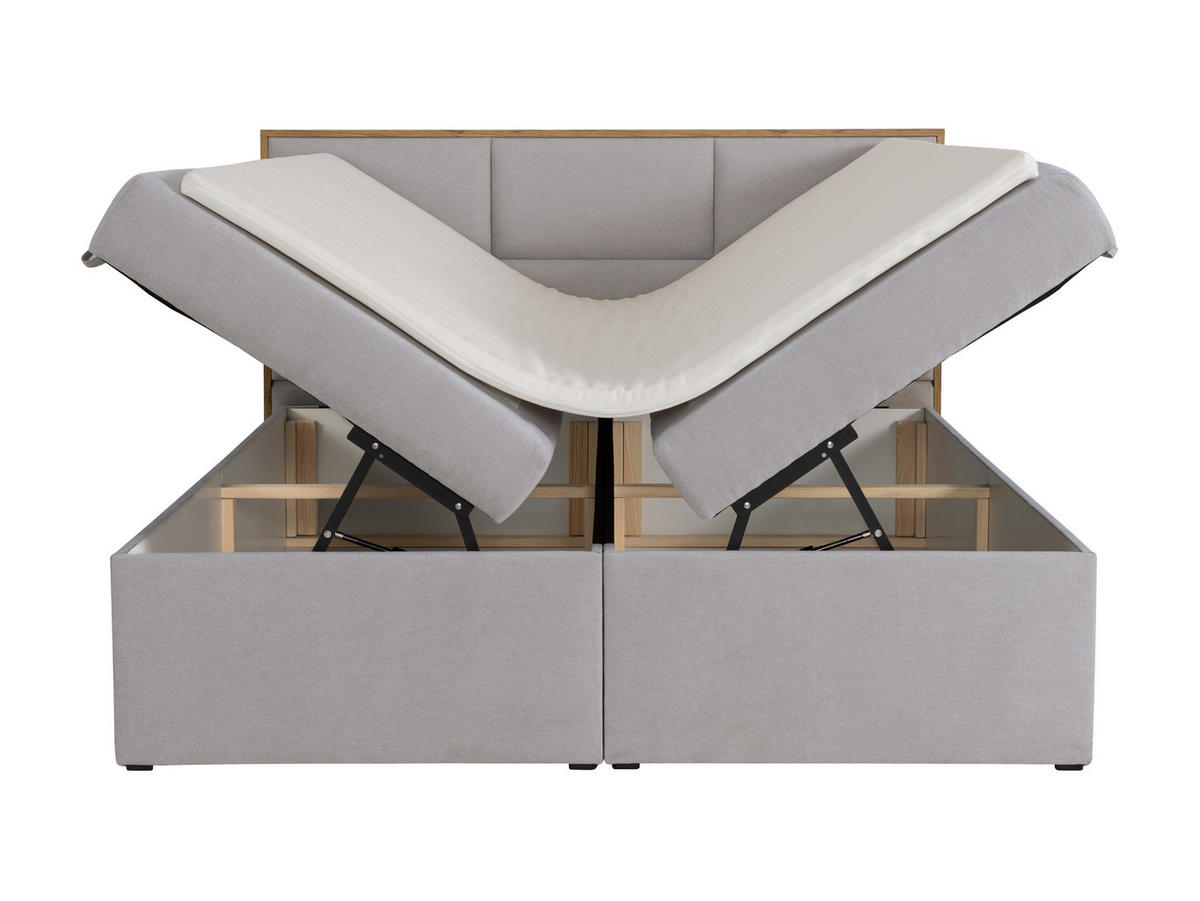 BOXSPRINGBETT ELMA mit Topper und Bettkasten, Hellgrau, 160x200 cm - Hellgrau, Textil (160/200cm) - KS Home Concept