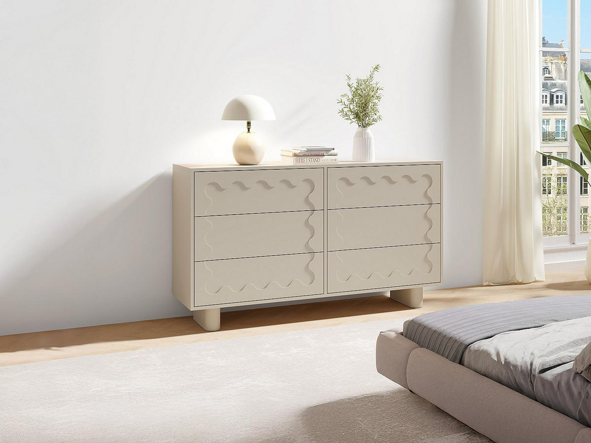 NIEDRIGE Kommode - 140cm x 38cm - MDF - beige - ANEZA - Beige, Holz (140/80/38cm) - Vente-Unique