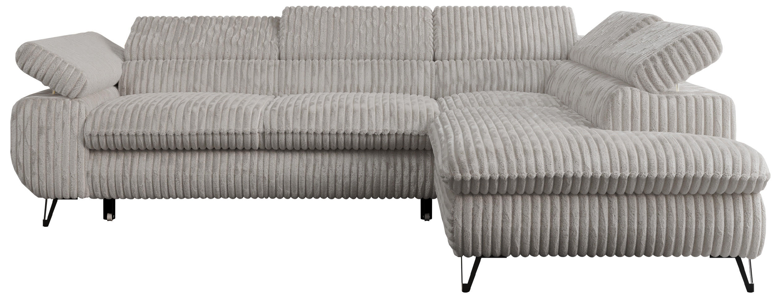 ECKSOFA PETER L Hellgrau Cord - Rechts Seite - Hellgrau/Schwarz, Textil/Metall (273/208cm) - MKS
