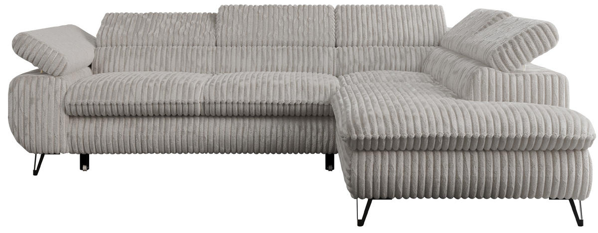ECKSOFA PETER L Hellgrau Cord - Rechts Seite - Hellgrau/Schwarz, Textil/Metall (273/208cm) - MKS