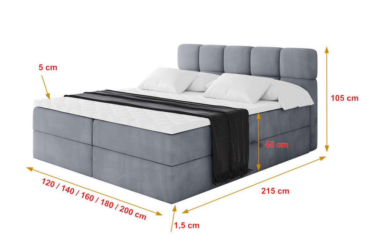 BOXBETT mit Matratze H4 - FAMA - 120x200 cm Grau Casablanca - Grau, Holzwerkstoff (120/200cm) - ALTDECOR