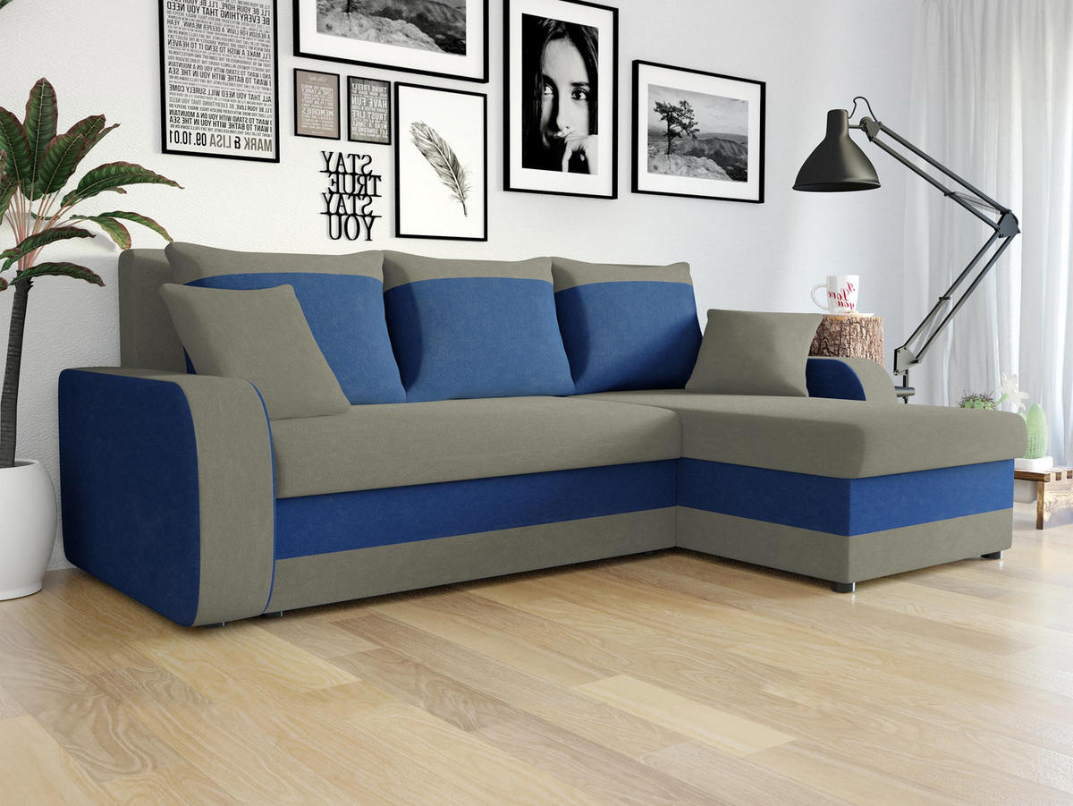 ECKSOFA Kris - Blau/Schwarz, Holz/Kunststoff (238/147cm) - MIRJAN24