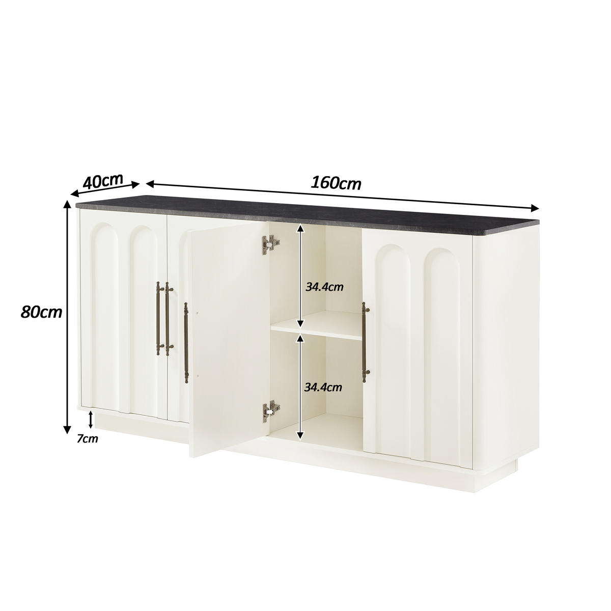 SIDEBOARD Weiß/Schwarz 160/40/80 cm - Weiß, Holzwerkstoff (160/80/40cm) - PANGIVO