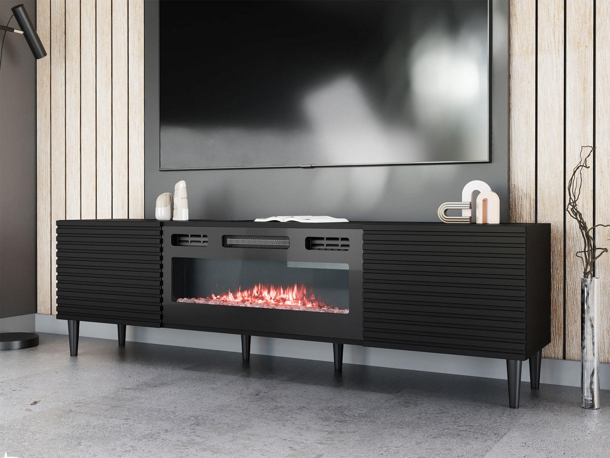 TV-ELEMENT Nakomo 2K EF mit Kamin - Schwarz, Holz/Holzwerkstoff (180/53/40cm) - MIRJAN24