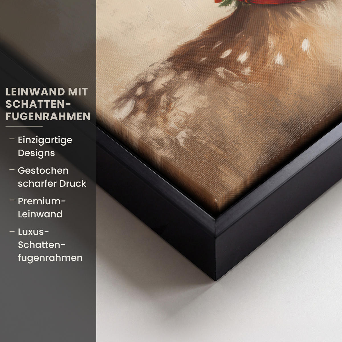 LEINWAND Bilder mit Rahmen - Weihnachten - Hirsch - Geweih - Weihnachtskugel - Rentier - 40x30 - Hellbraun, Textil (40/30cm) - MuchoWow
