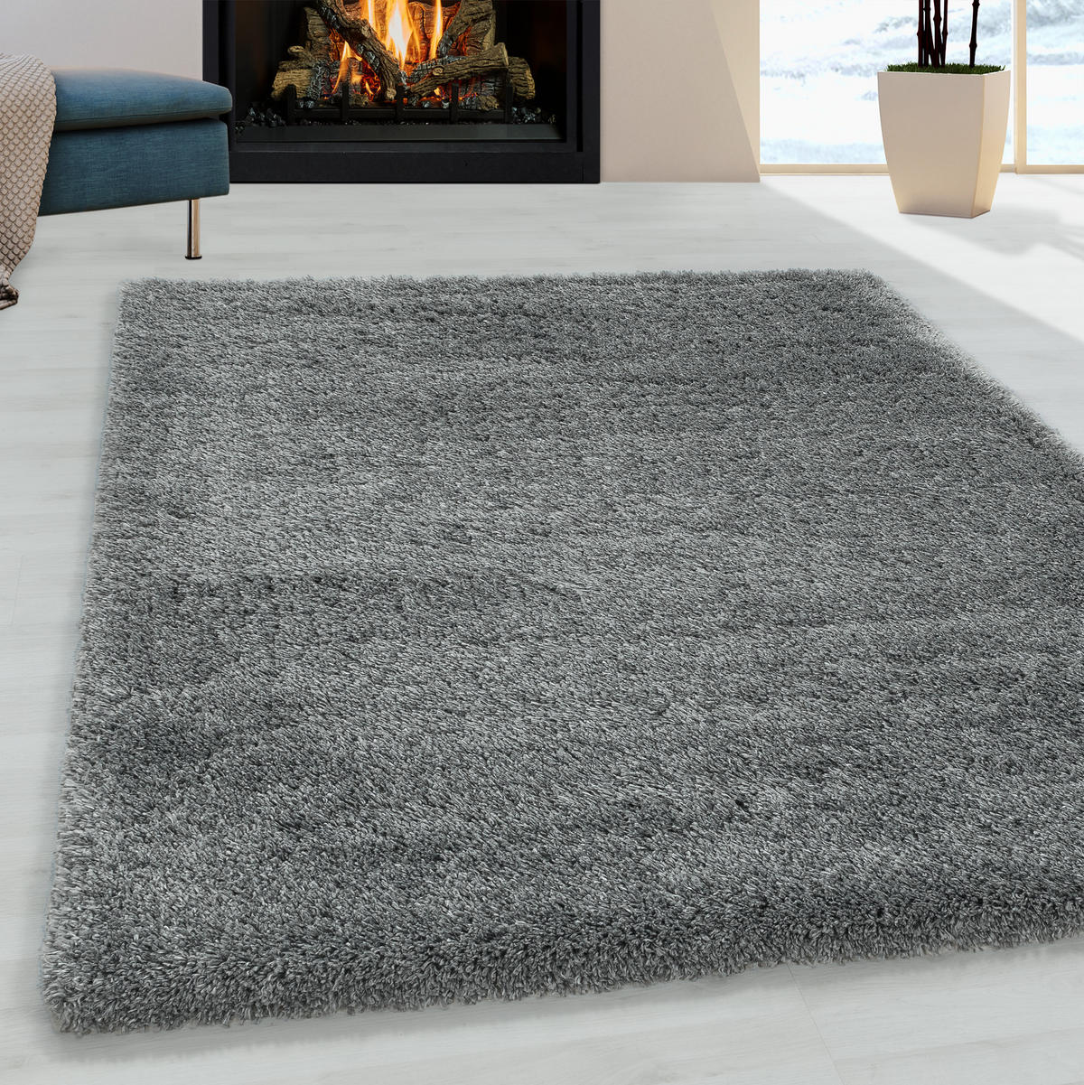 TEPPICH Hochflor Shaggy Uni Style Polypropylen Wohnzimmer Hellgrau Rechteckig 140x200 - Hellgrau, Textil (140/200cm) - KADIMA DESIGN