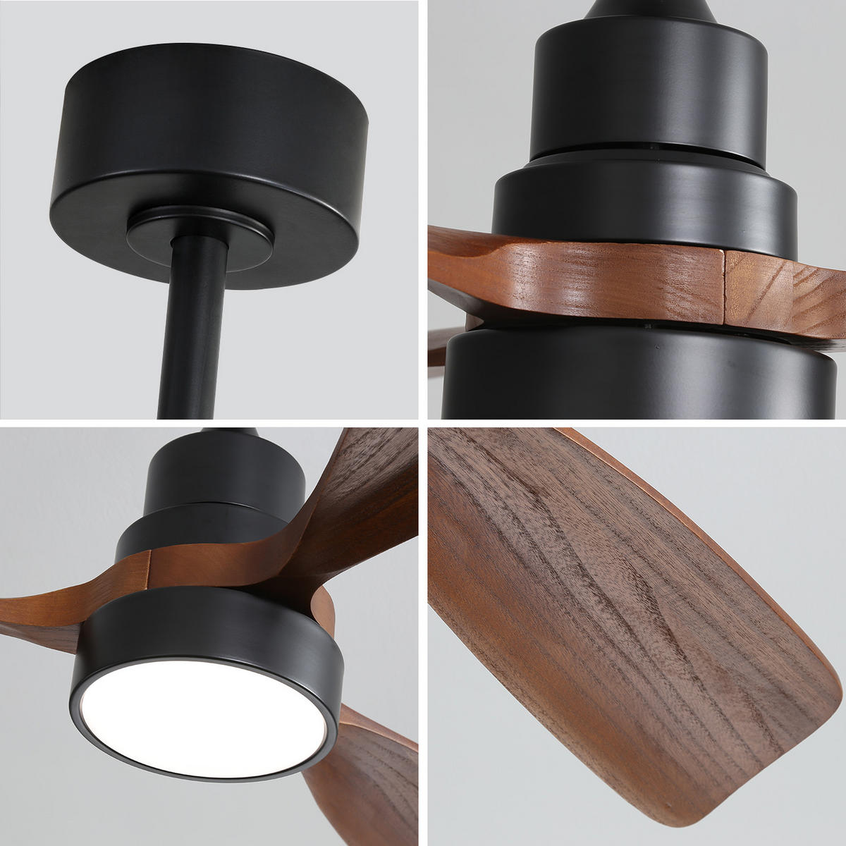 DECKENVENTILATOR DE-16325 48 Zoll mit 3 Massivholz-Flügeln - Schwarz, Holz/Metall (122/122/43.5cm) - ComfortXL