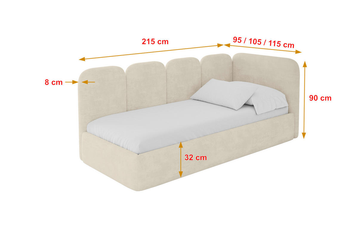 EINZELLBETT Jugendbett mit Bettkasten, Links - VELY 90x200 Beige - Beige, Holzwerkstoff/Textil (90/200cm) - ALTDECOR