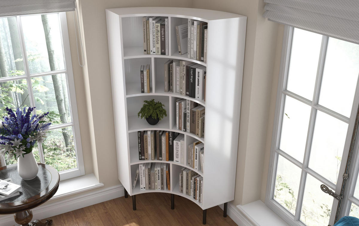 BÜCHERREGAL Horn, Weiß, Bogenform, 10 Fächern, 80 cm - Schwarz/Weiß, Holzwerkstoff/Metall (80/181/32cm) - Skandica