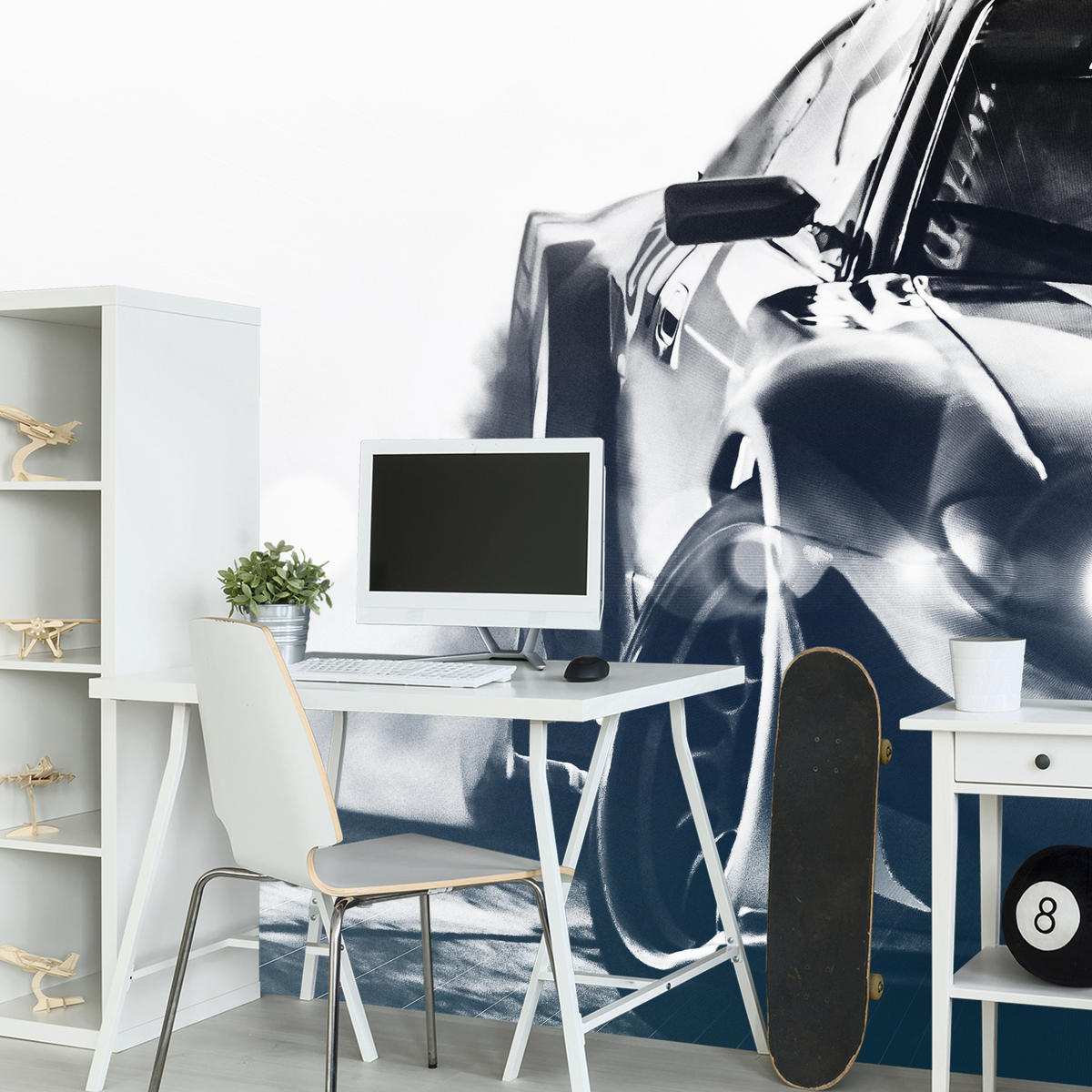 FOTOTAPETE für Jugendzimmer Drift Sportwagen Action 250x175 - Schwarz/Weiß, Papier (250/175cm) - Muralo