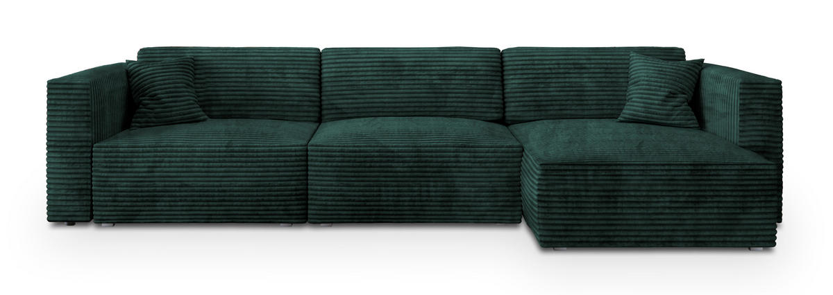 ECKSOFA TOLMO Grün Kordstoff mit Schlaffunktion - Grün, Holz (347/148cm) - MASSENO
