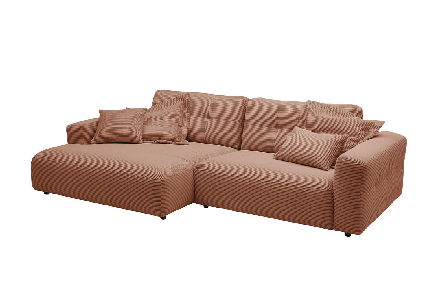 ECKSOFA XL MIKA Braun Cord - Dunkelbraun/Schwarz, Kunststoff/Textil (296/167cm) - KAWOLA