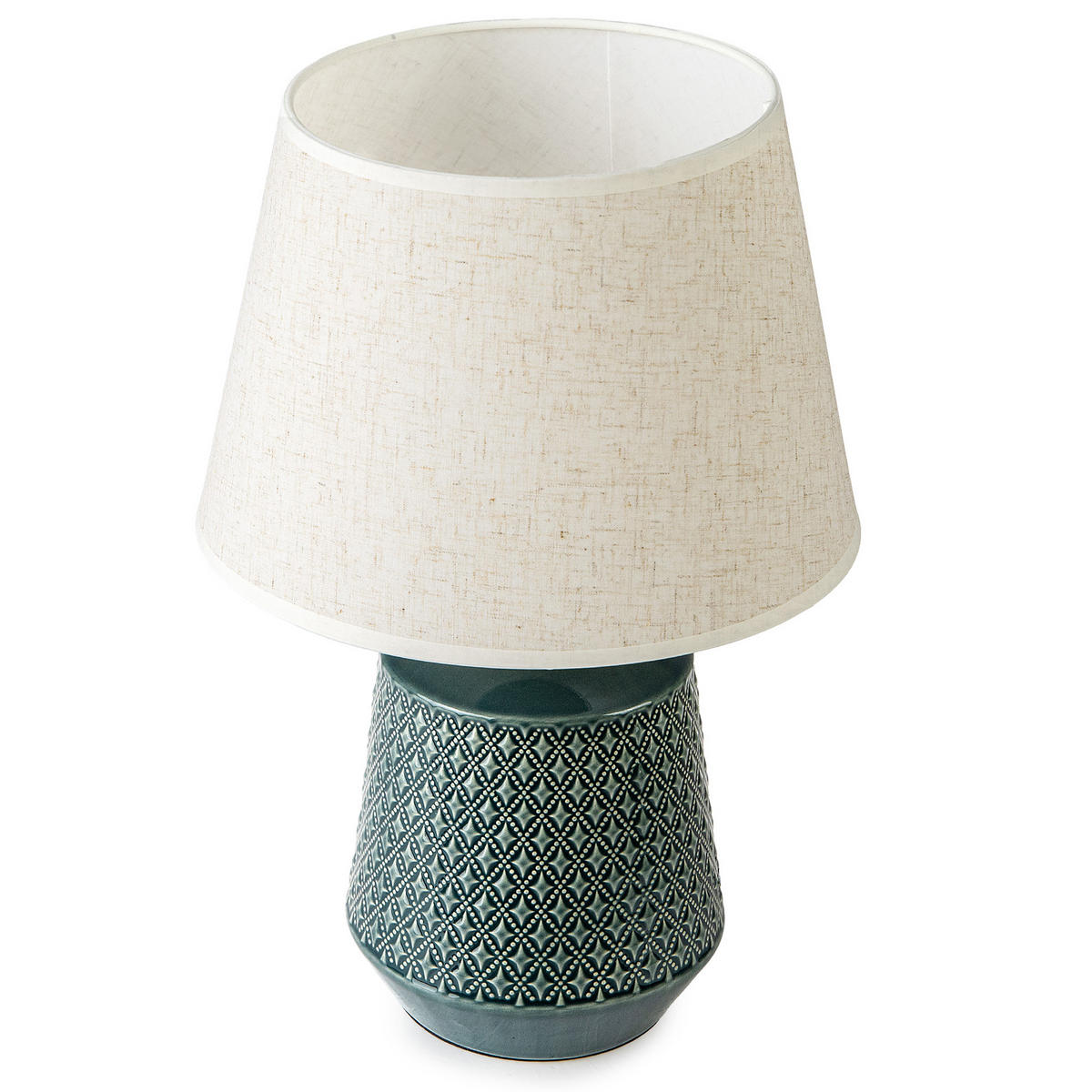 TISCHLEUCHTE SOPI, Tischlampe, Beige, Meeresfarbe - Türkis/Beige, Keramik/Textil (25/25/39cm) - KONSIMO®