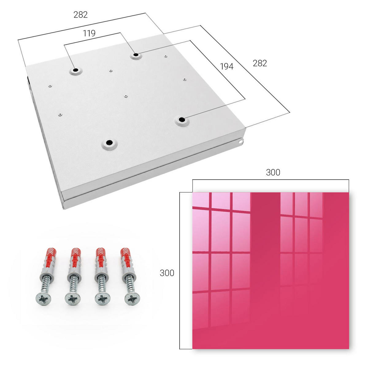 SCHLÜSSELBOX Weiß 30x30 cm – Türöffnung nach rechts - Energierosa - Pink, Metall (30/30/5cm) - TULUP