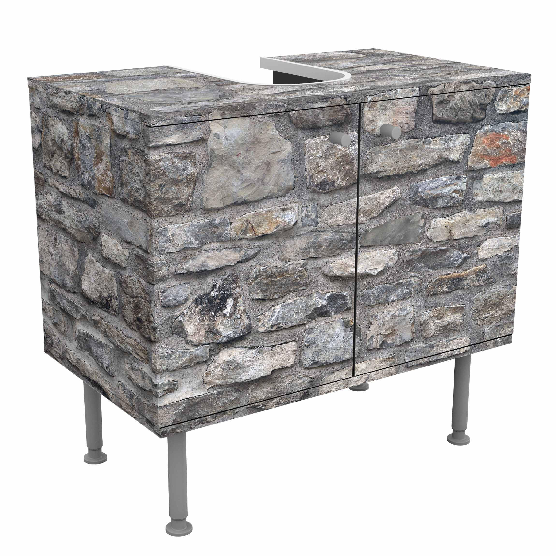 WASCHBECKENUNTERSCHRANK Naturstein Tapete Alte Steinmauer 60/55/35 cm - Grau, Holzwerkstoff (60/55/35cm) - Bilderwelten