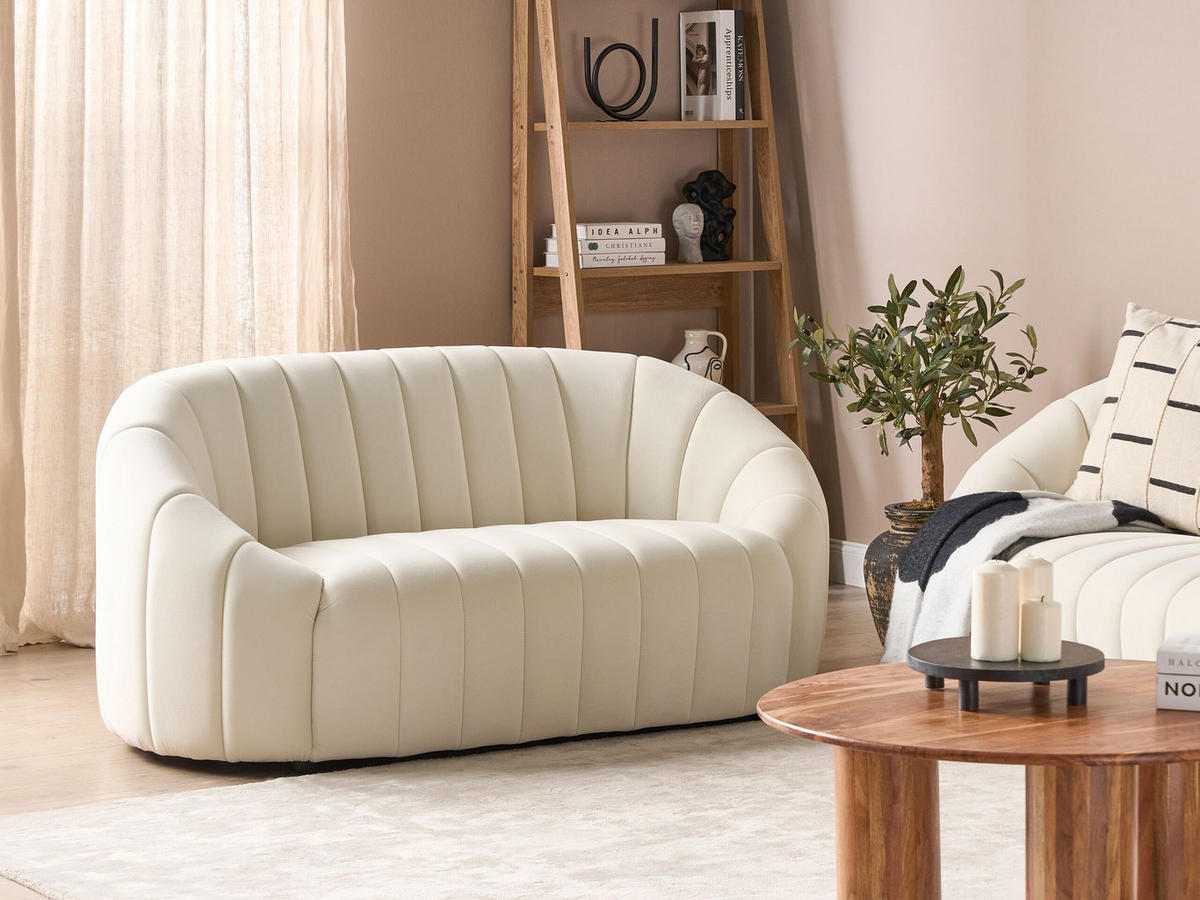 2-SITZER-SOFA Samtstoff cremeweiß Malung - Weiß, Textil (138/68/79cm) - Beliani