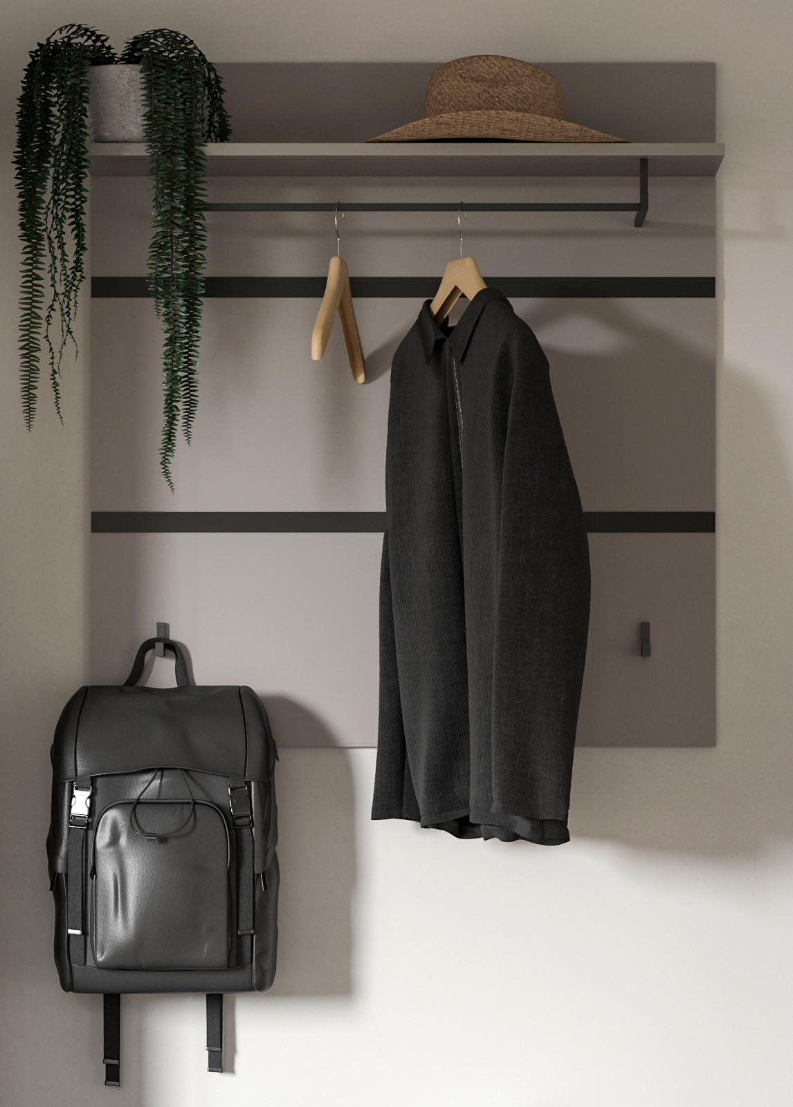 GARDEROBENPANEEL grau, schwarz 85 cm, Wandgarderobe mit Kleiderstange - Schwarz/Grau, Holzwerkstoff/Metall (85/93/25cm) - Inn.Furn