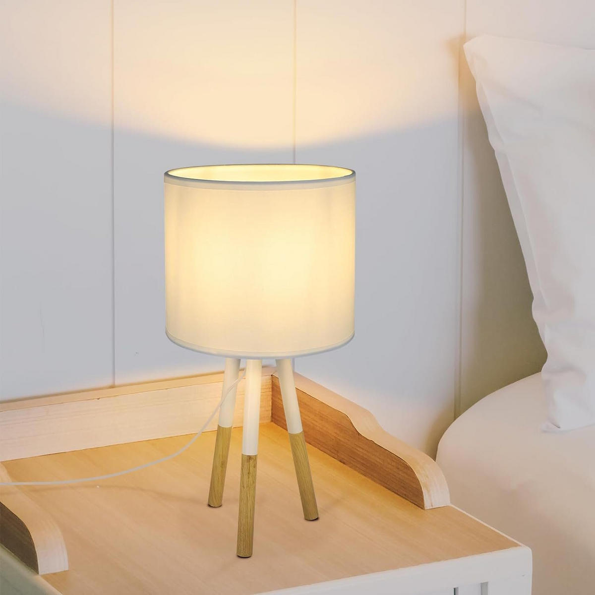 TISCHLAMPE Elara 39.6/9/7.6 cm - Weiß/Braun, Kunststoff (39.6/9/7.6cm) - ZMH