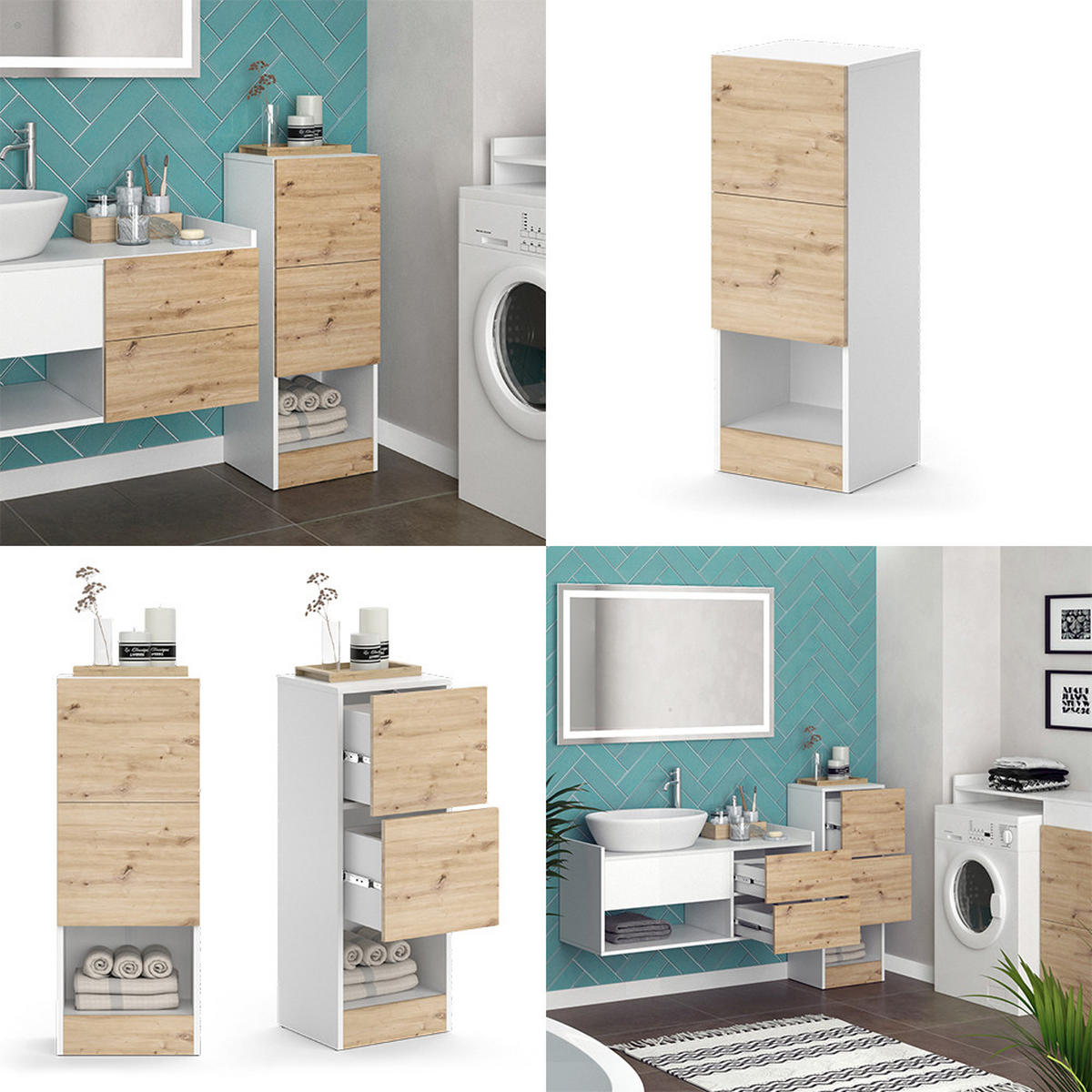 MIDISCHRANK Alf Weiß 35 x 92 cm mit 2 Schubladen - Weiß, Holzwerkstoff (35/92/30.2cm) - Vicco