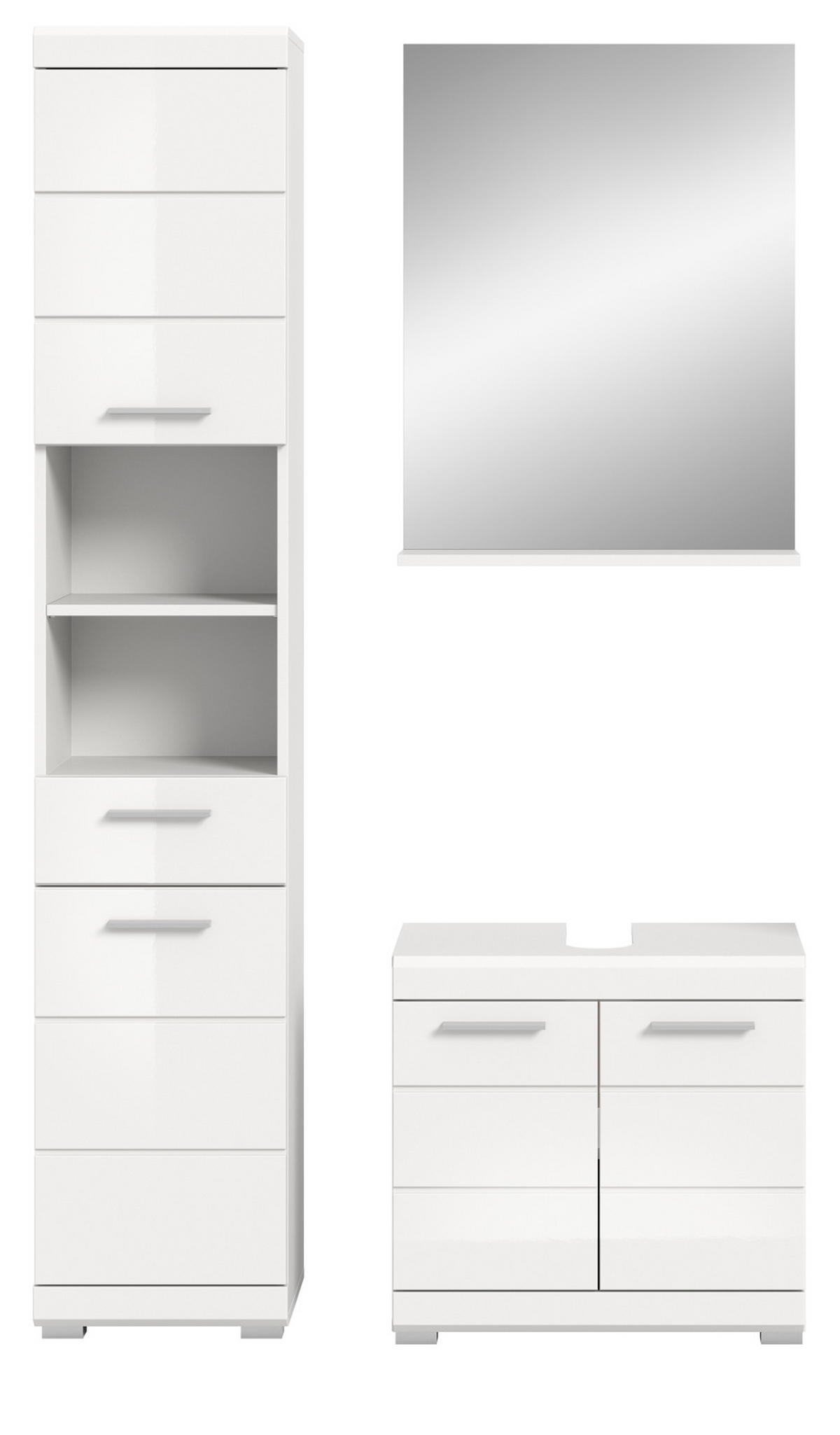 BADMÖBEL-SET weiß Hochglanz 3-teilig 112 cm, Komplettset mit viel Stauraum - Weiß Hochglanz, Glas/Holzwerkstoff (112/191/34cm) - Inn.Furn