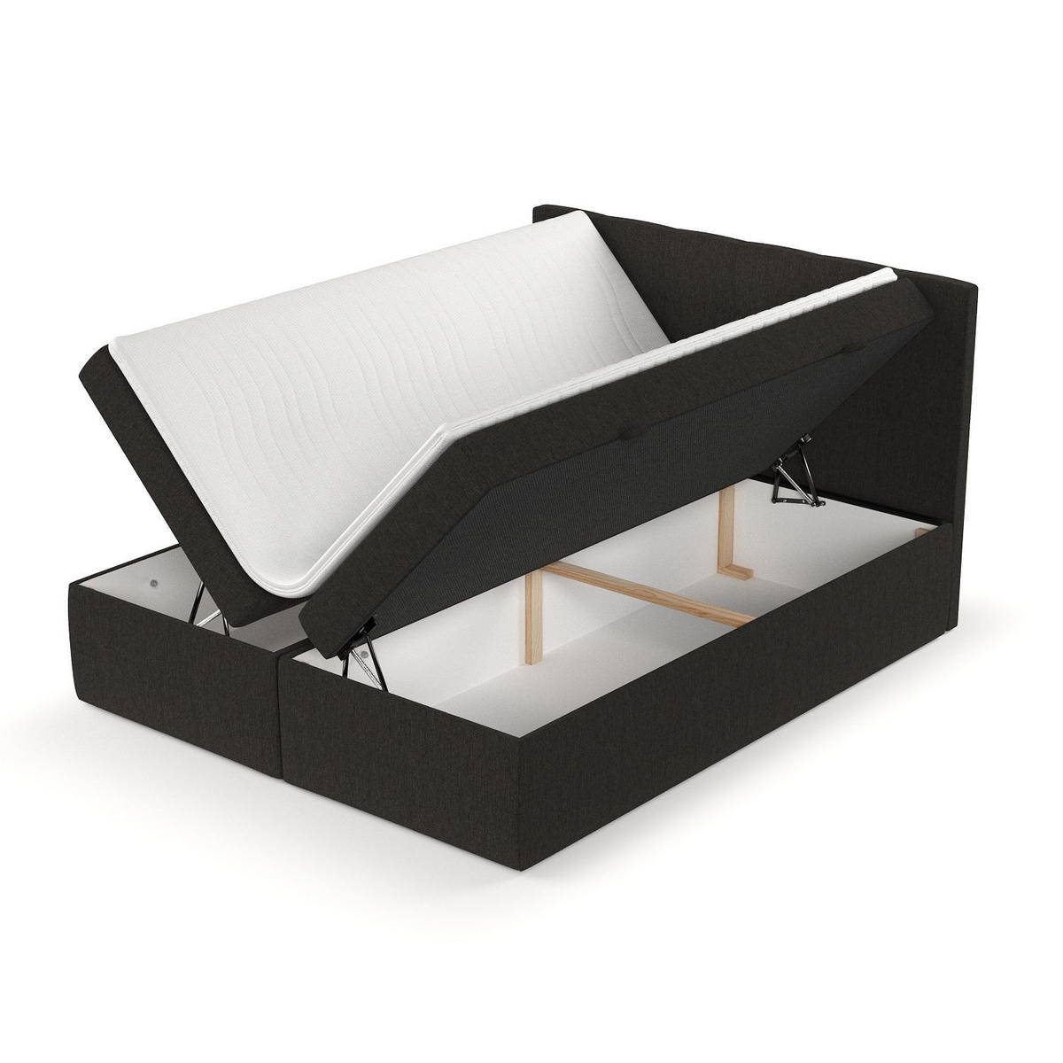 BOXBETT Tari Schwarz 140/200 cm mit Matratze und Topper - Schwarz, Holz/Holzwerkstoff (140/200cm) - Maison de Reve