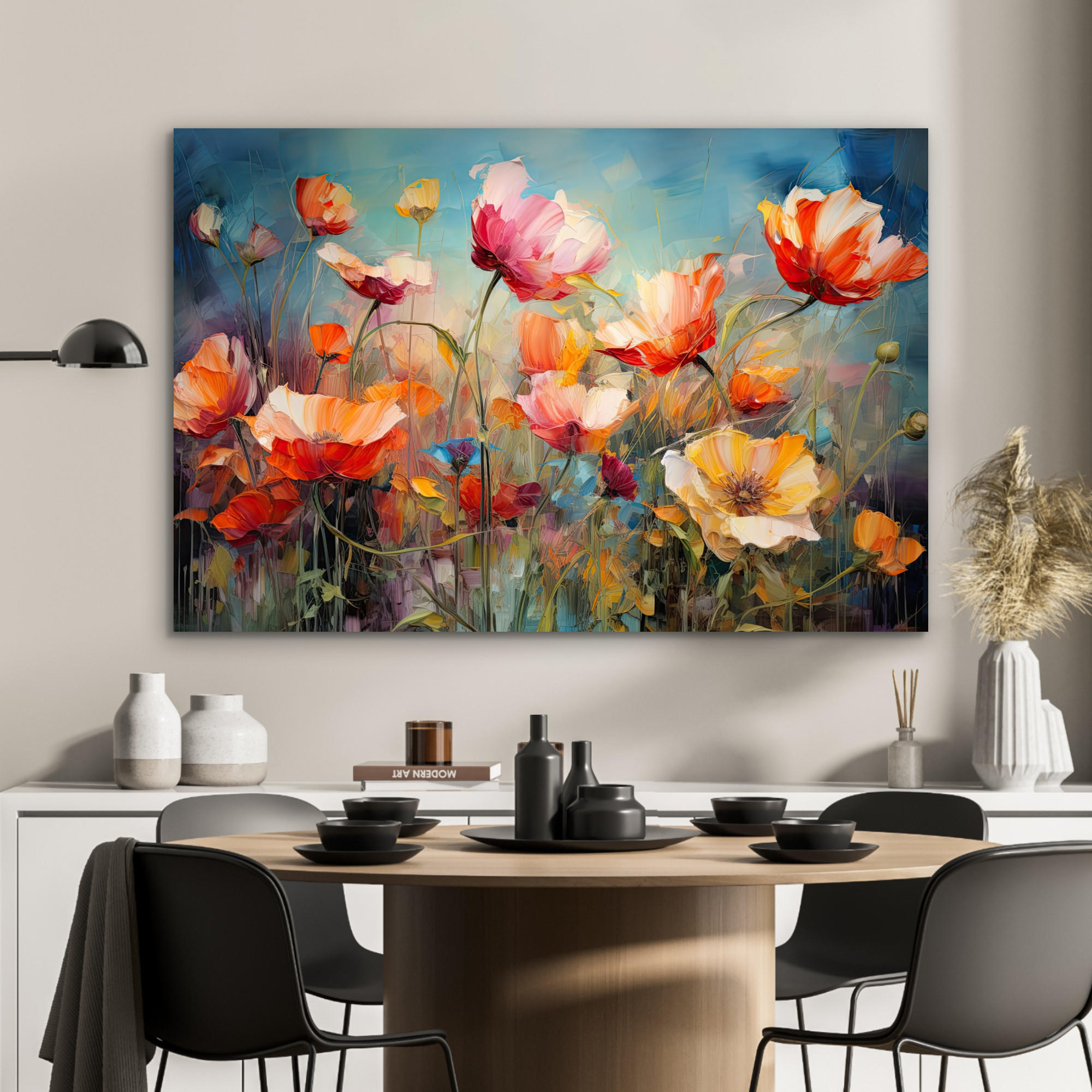 METALLBILD Blumen - Aquarell - Kunst - Botanisch - Natur 120x80 cm - Orange, Metall (120/80cm) - MuchoWow