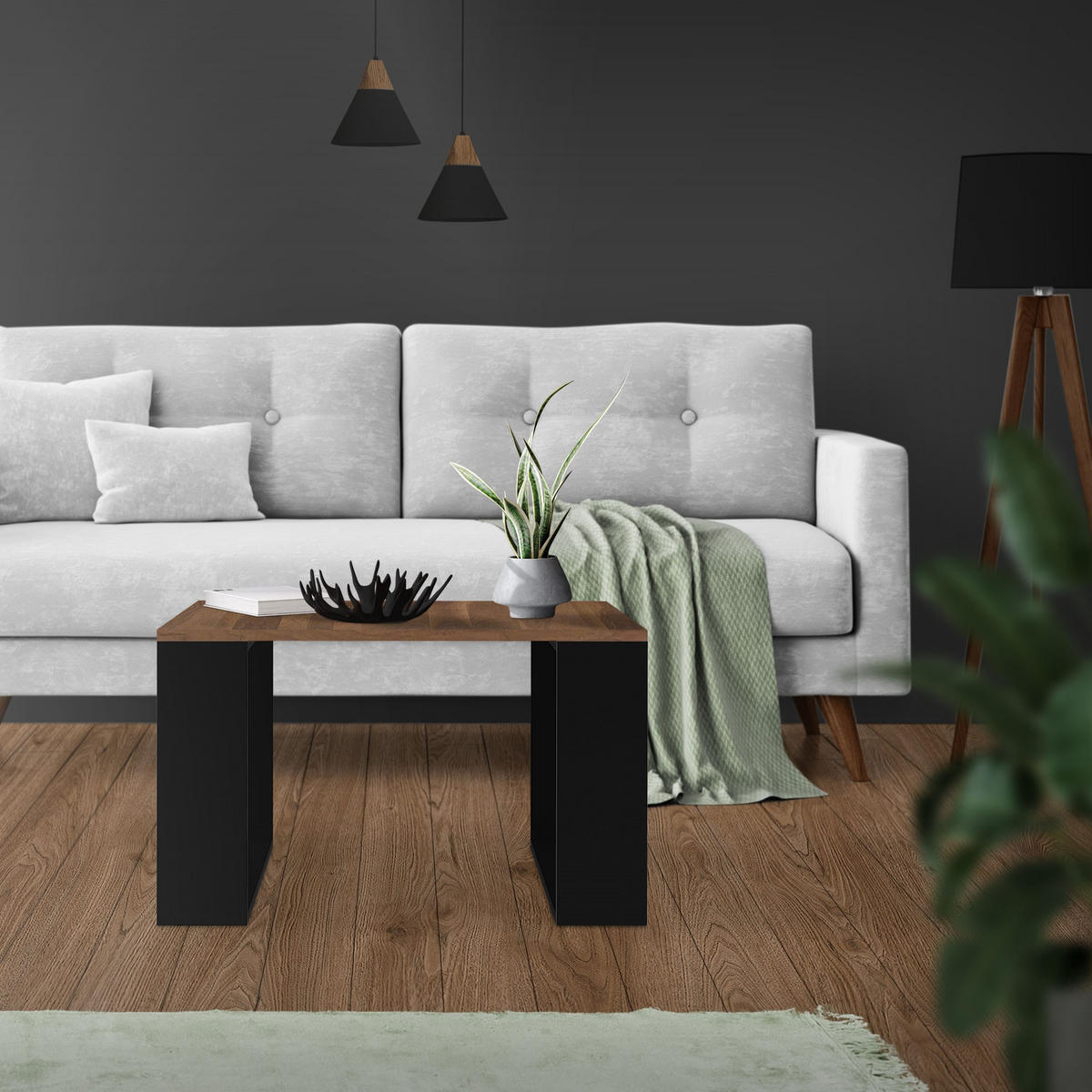 COUCHTISCH rechteckig Walnuss-Schwarz 65/65/40 cm - Braun, Holzwerkstoff (65/40/65cm) - ML-DESIGN