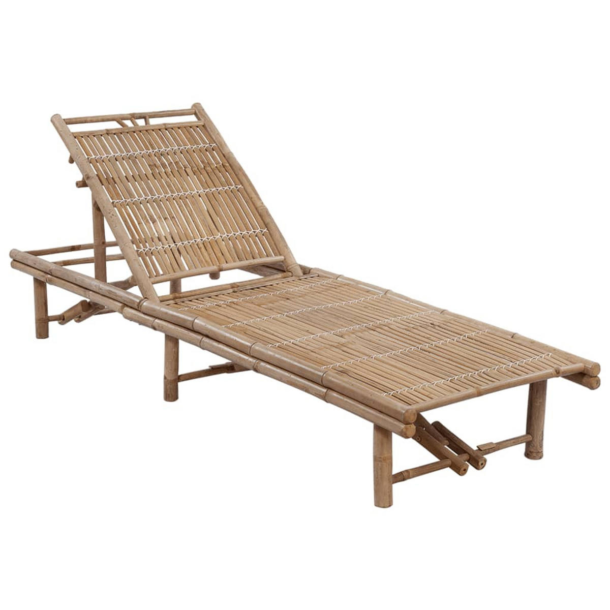 GARTEN-SONNENLIEGE mit Auflage Bambus - Blau, Holz (65/87/200cm) - furnicato