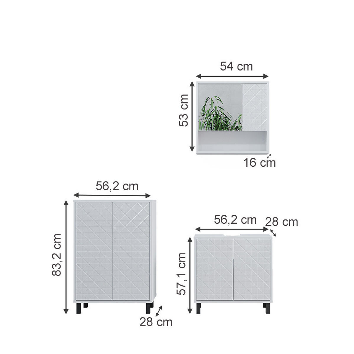 BADMÖBEL-SET Agasta Weiß 3 Teile - Weiß, Holzwerkstoff (56/57/28cm) - Vicco