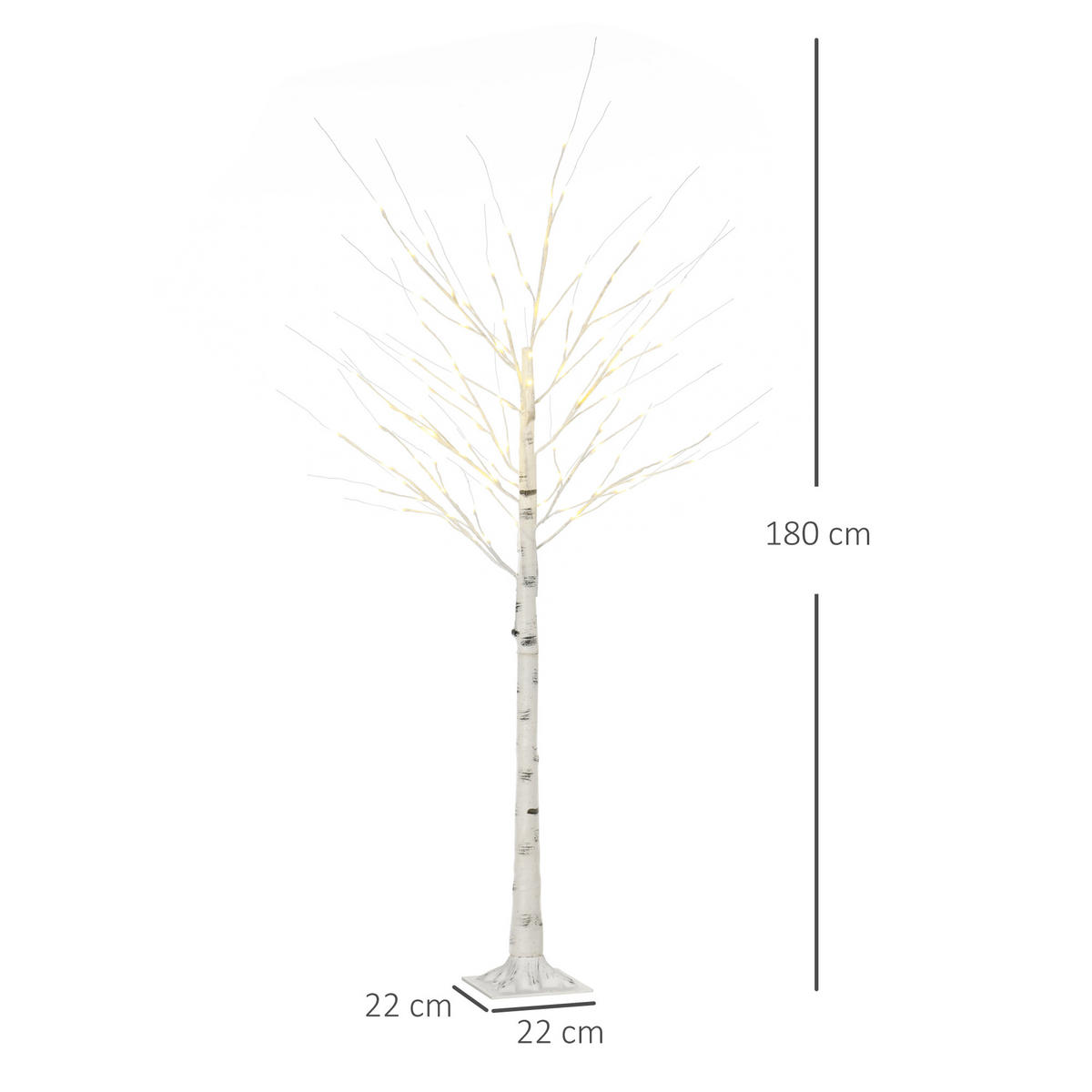 180 cm Kunstbirke Kunstbaum mit LED-Beleuchtung für Weihnachten Ostern Warmweiß - Weiß, Kunststoff (22/22/180cm) - HOMCOM