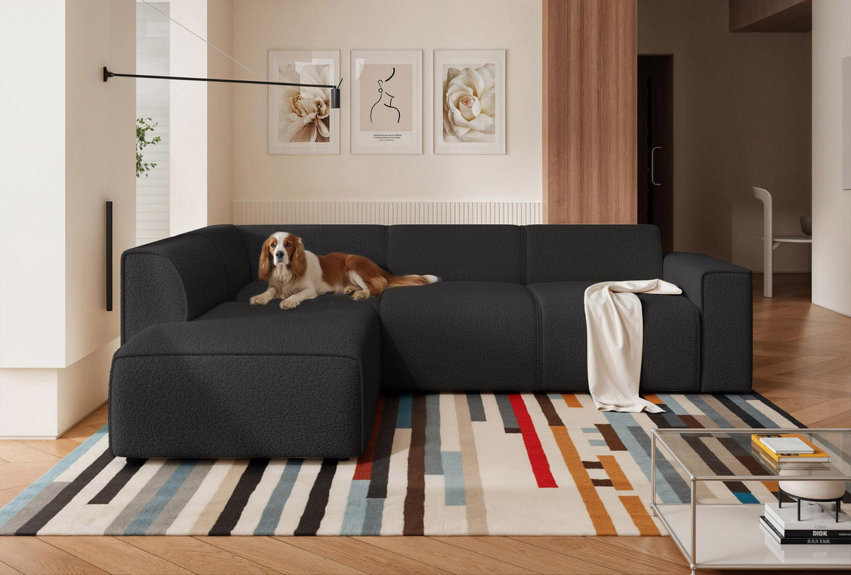 ECKSOFA ZAVO Feiner Mischstoff in Anthrazit - Anthrazit, Holzwerkstoff/Kunststoff (310/218cm) - Idohome