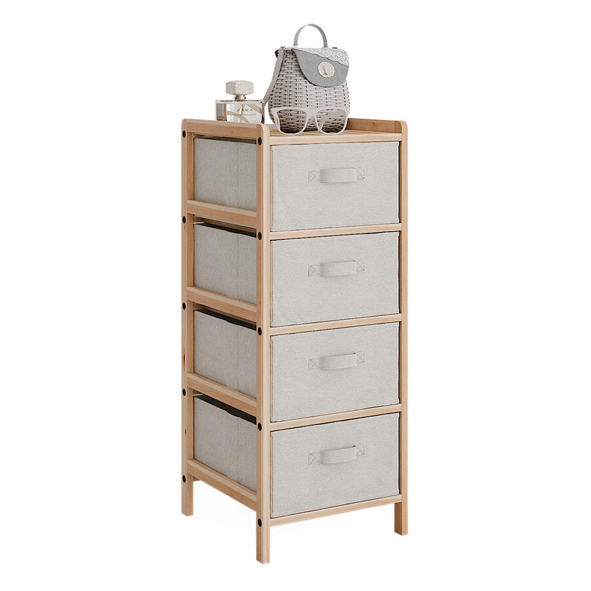 KOMMODE Bruno Beige 34.5 x 86 cm mit 4 Stoffschubladen - Beige/Naturfarben, Holzwerkstoff (34.5/86/36.5cm) - Vicco