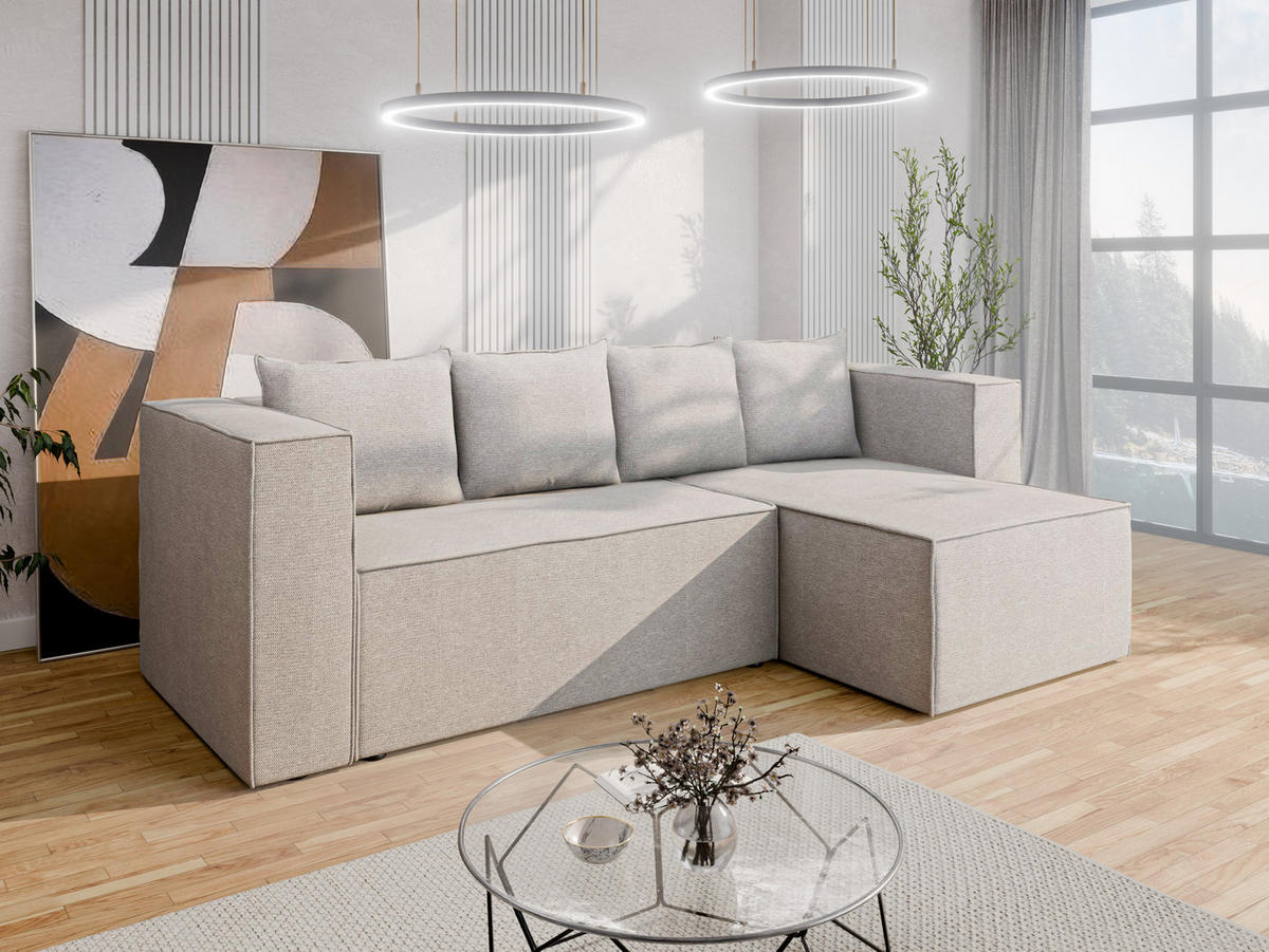 ECKSCHLAFSOFA AURIX Schlafsofa mit Bettkasten, Grau - Grau, Holz (150/244cm) - Panda Möbel