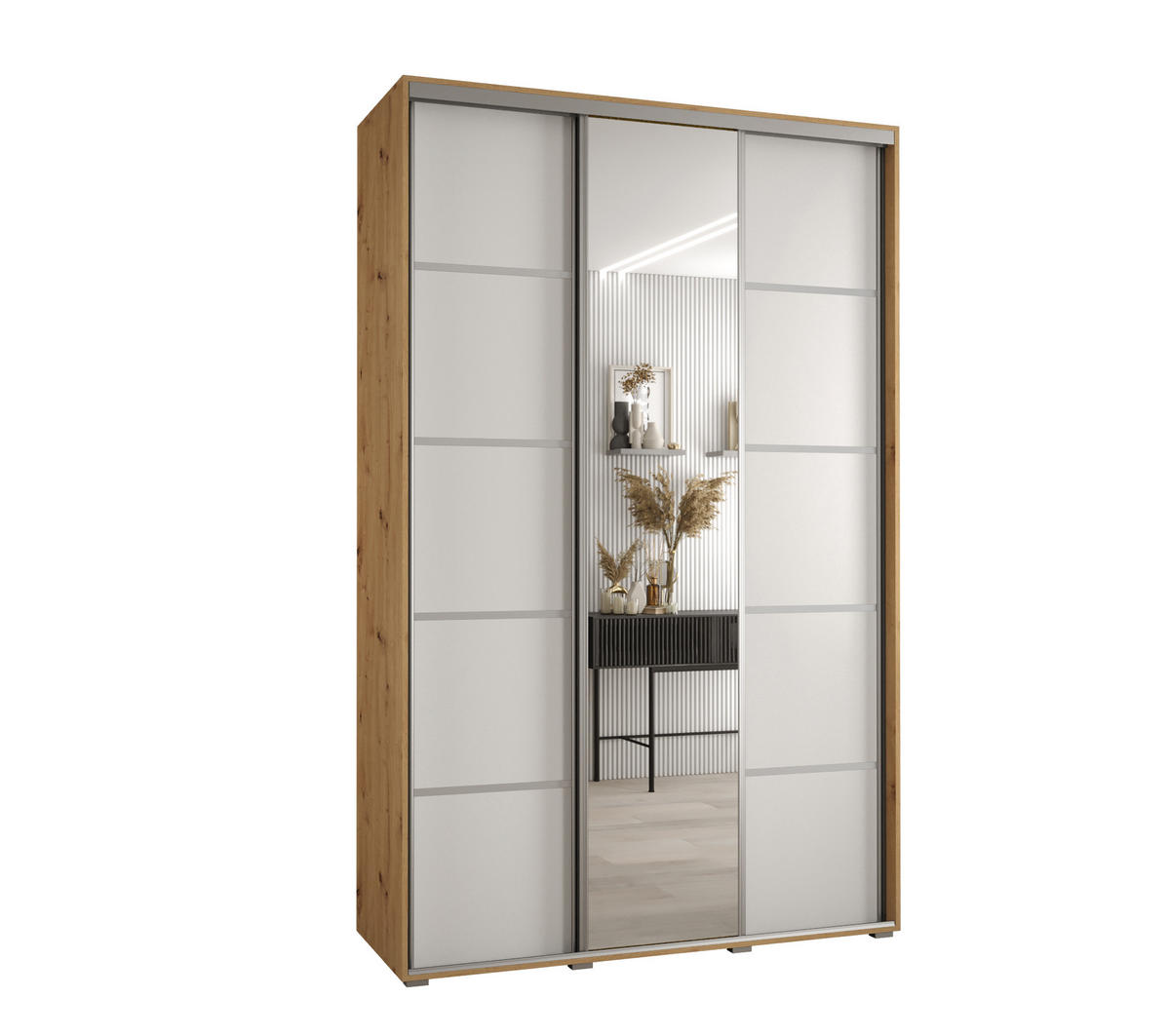 SCHWEBETÜRENSCHRANK 235,2/160/60 3-türig - Silberfarben/Weiß, Holz/Metall (160/235/60cm) - Abiks Möbel