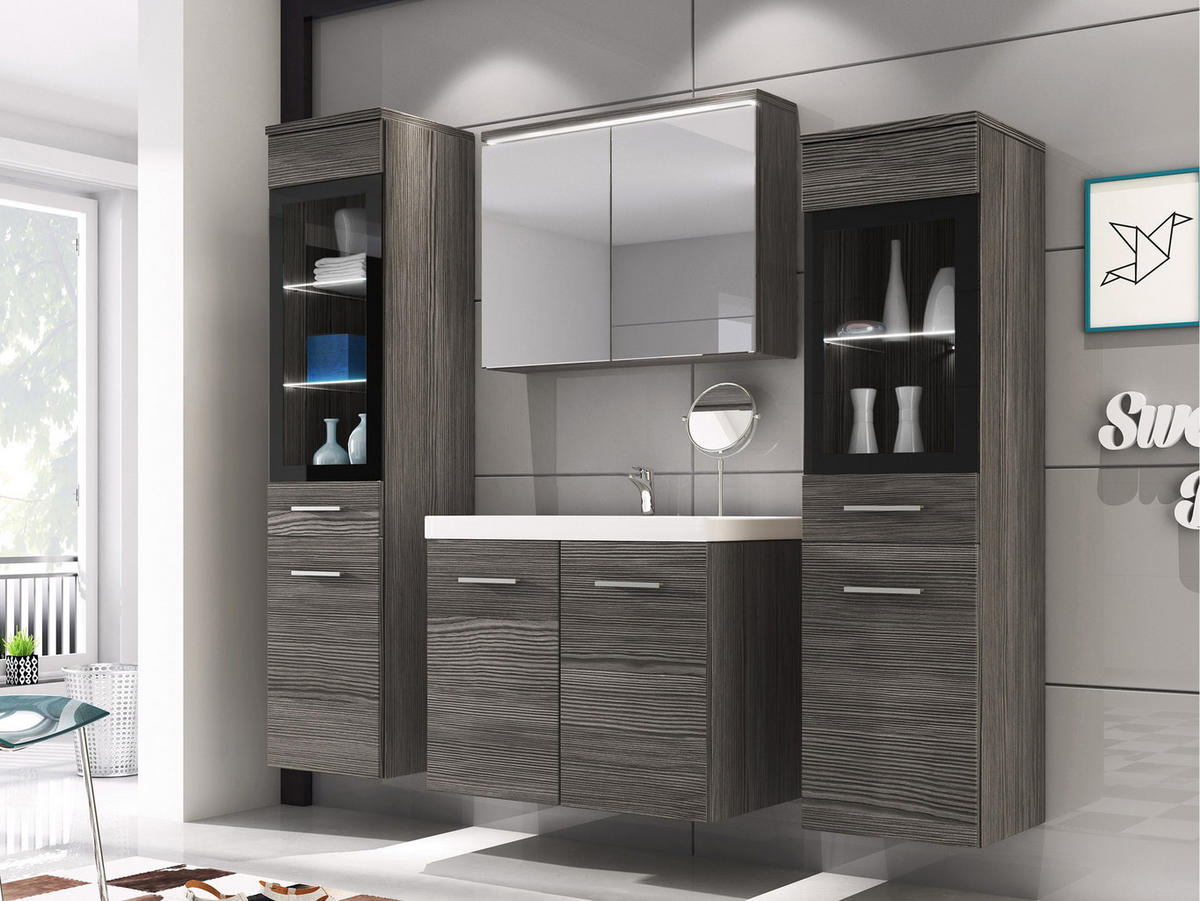 BADMÖBEL-SET Madrit II mit weißer LED Beleuchtung - Anthrazit/Silberfarben, Holzwerkstoff/Kunststoff (132/132/30cm) - MIRJAN24