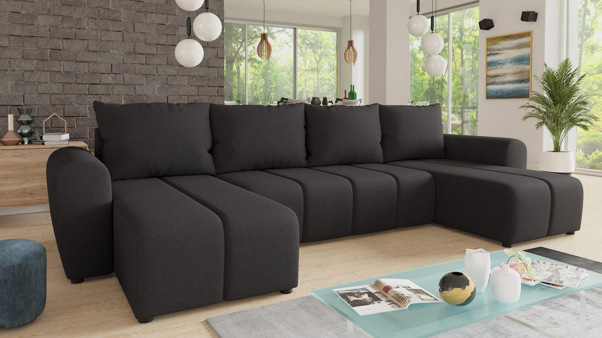 WOHNLANDSCHAFT Cleo U - Schwarz, Holz/Textil (315/90/147cm) - Sofnet