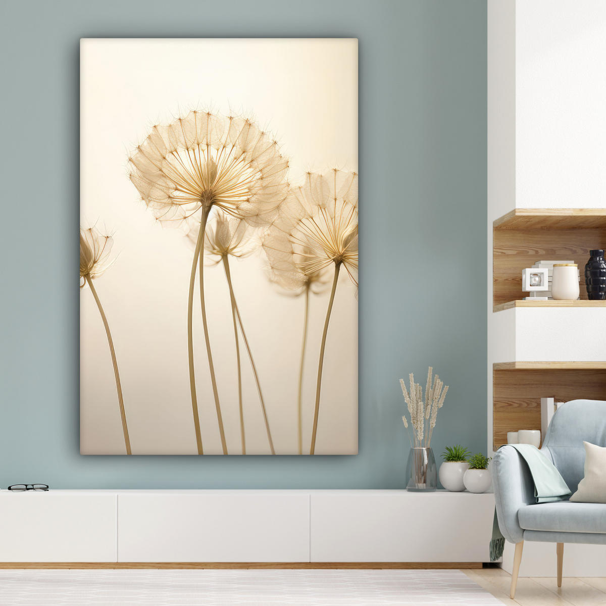 LEINWANDBILD Sonnenlicht - Löwenzahn - Botanisch - Blumen Deko Groß 90x140 cm - Creme, Textil (90/140cm) - MuchoWow