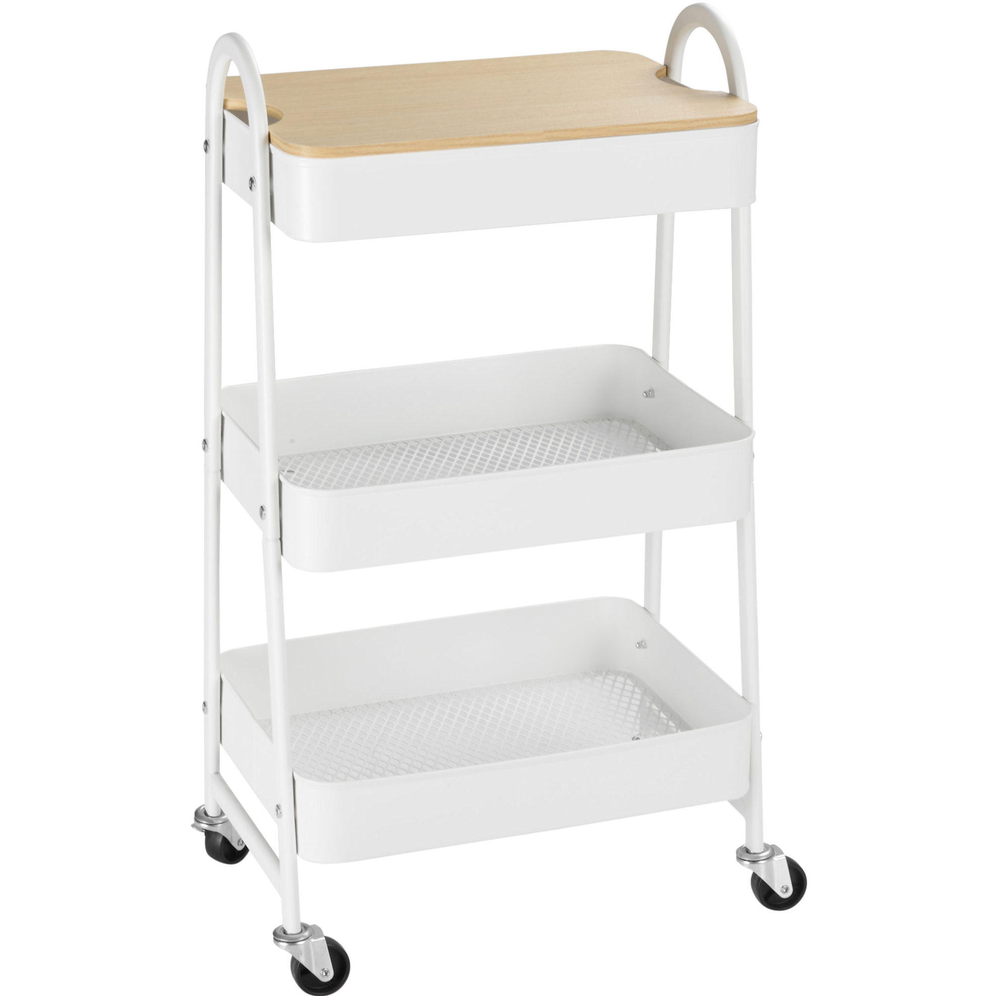 KÜCHENWAGEN mit 3 Böden, Deckel und Rollen 45 x 31 x 79,4 cm Weiß - Weiß, Metall (31/79.4/45cm) - Beauniv